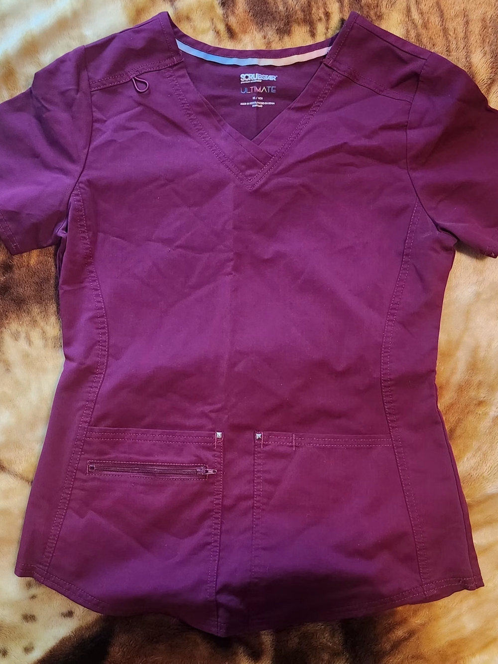 Scrubstar- Maroon V-neck Scrub Top